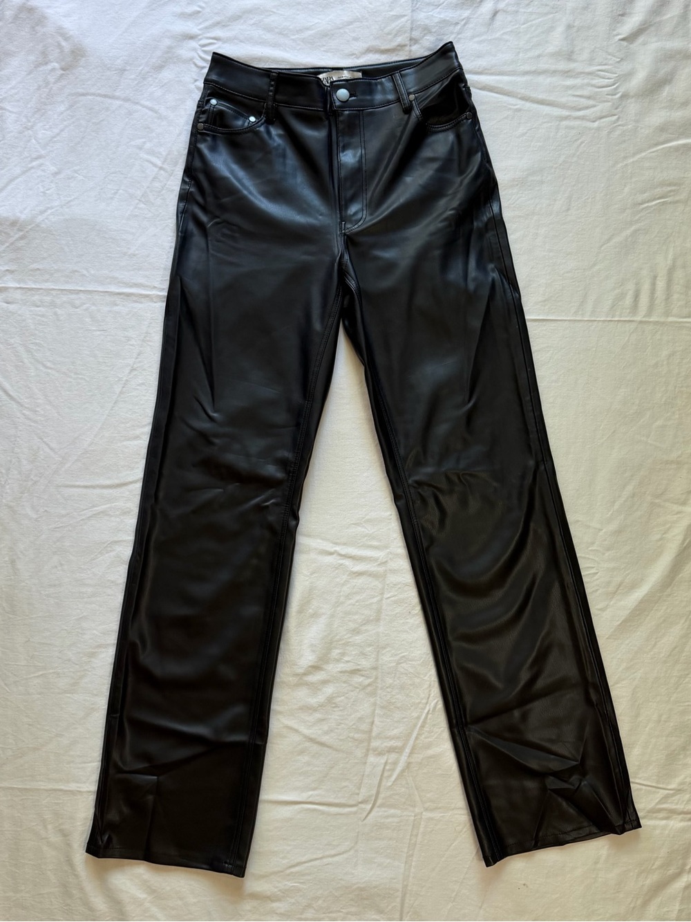 Zara Black Faux Leather Straight Leg Pants Size 4